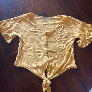 Yellow and white striped button down top